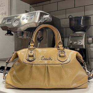 Coach Ashley Patent Leather Camel Satchel